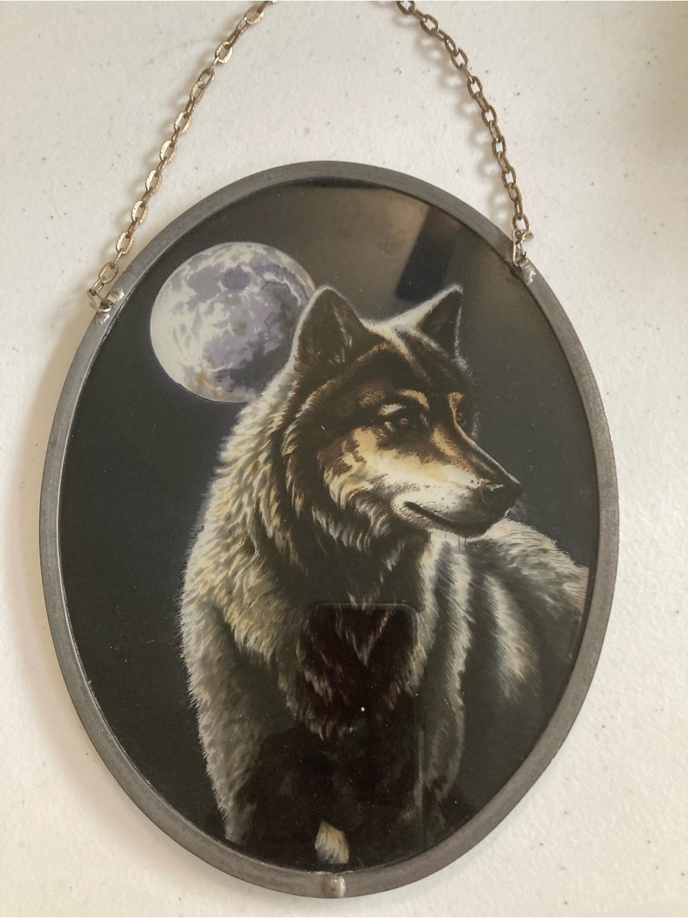 Gray Wolf Moon Oval Sun Catcher Wall Plaque - Unbranded